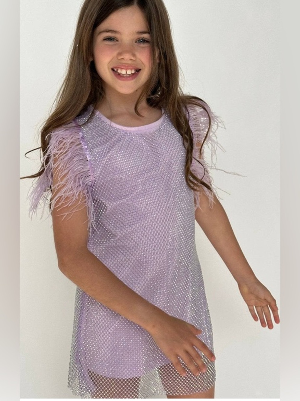 Lola + The Boys Lavender Crystal Feather Dress